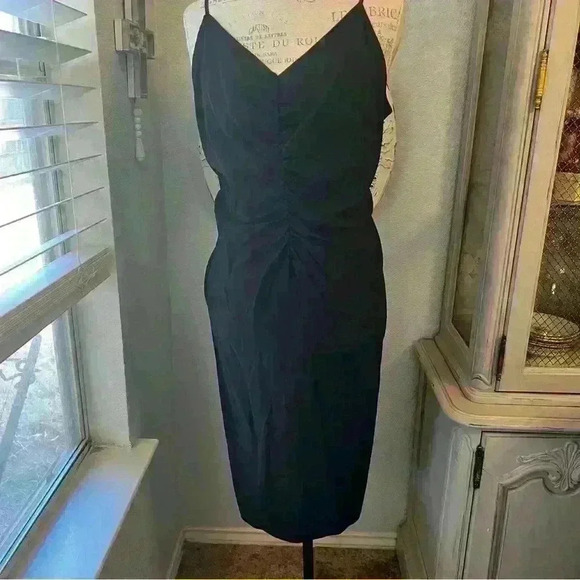 Nine West black linen like ruched midi dress 2X - Picture 6 of 7